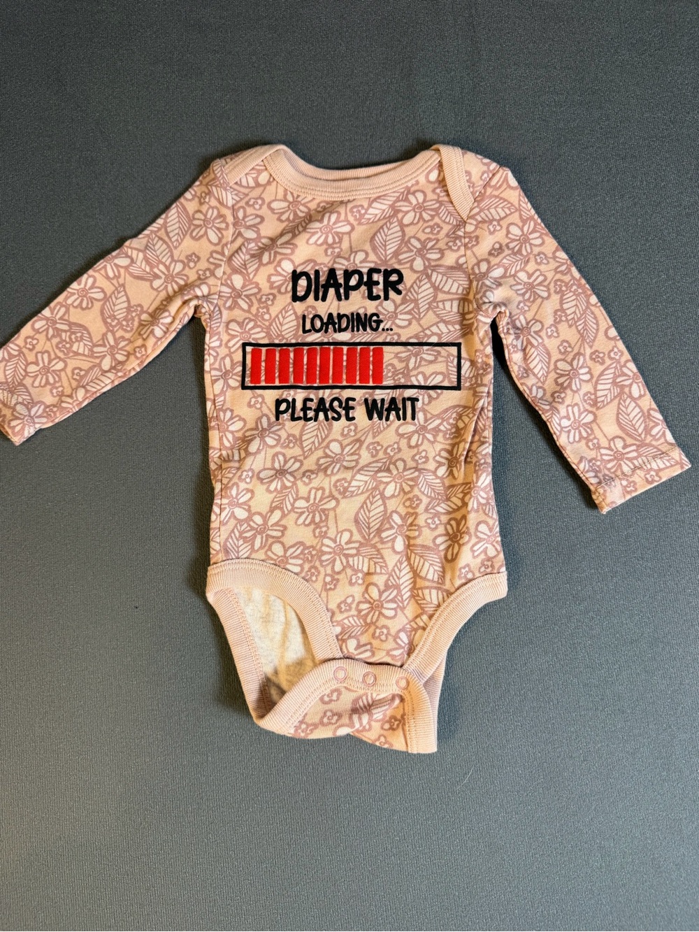 cloud island Pink Floral Long-Sleeve One-Piece with 'Diaper Loading' Graphic